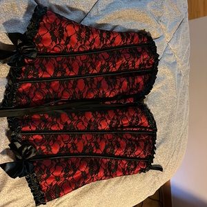 Red Silk & Black Lace Corset
